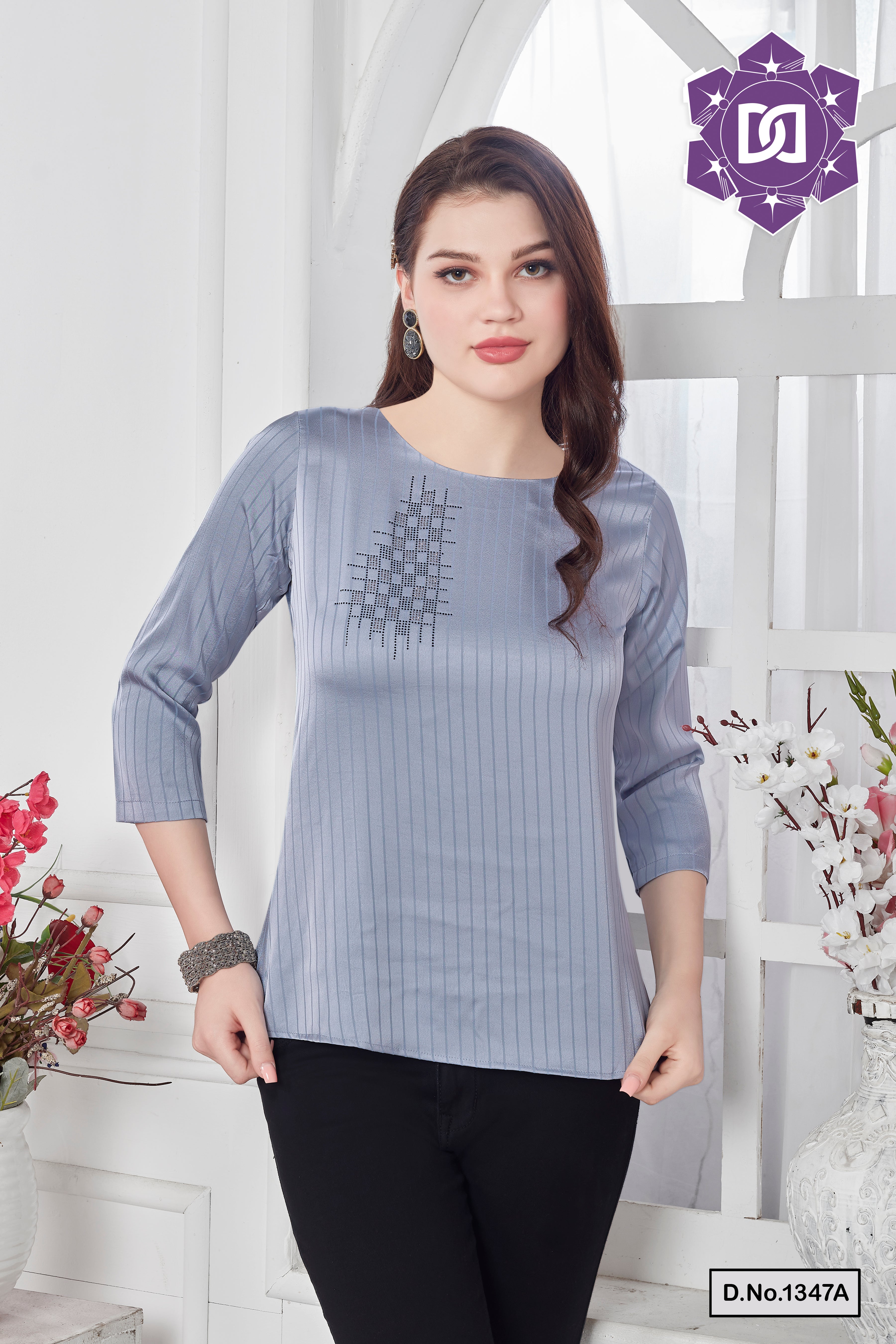 SILVER GLOW DIAMOND ACCENT TOP - GREY