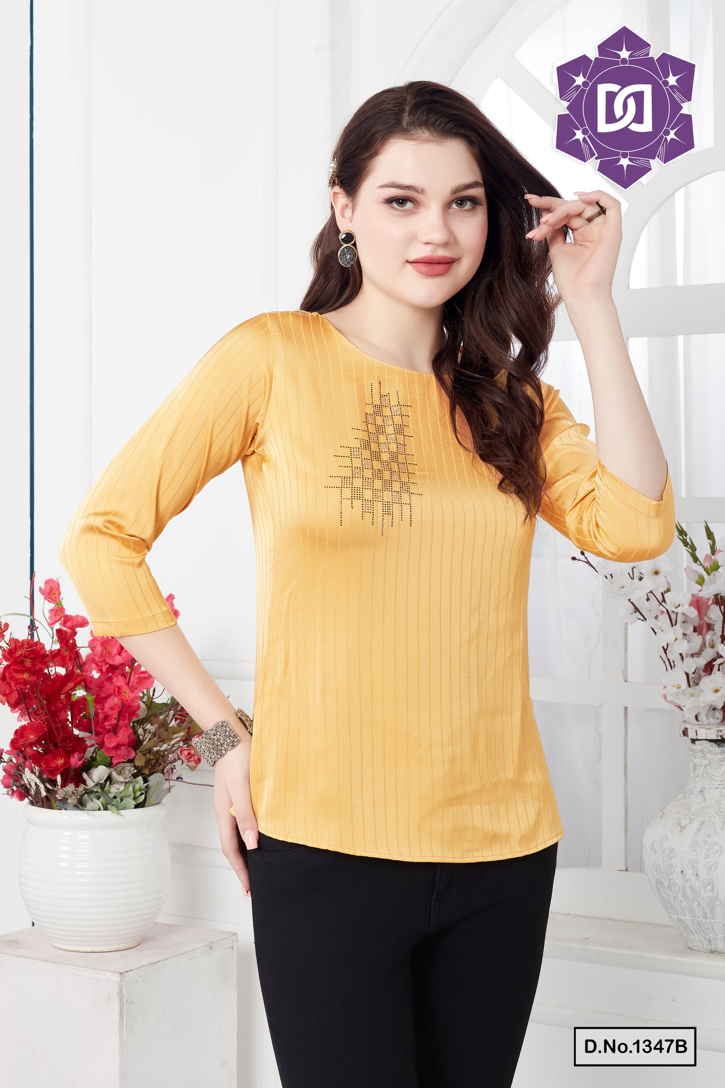 DIAMOND EMBELLISHED SOLID TOP - YELLOW