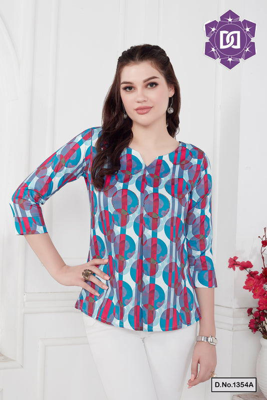 ABSTRACT PRINTED TOP - BLUE