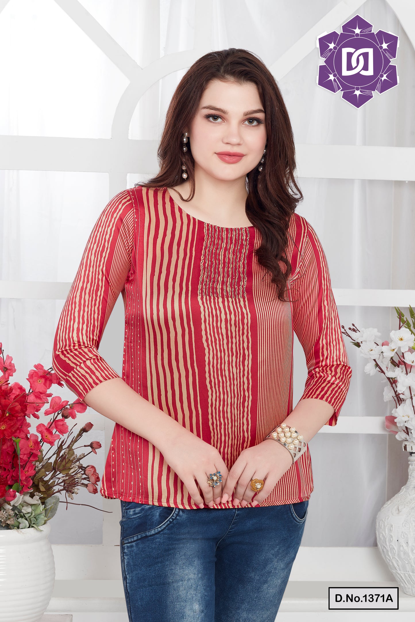 PRINTED DIAMOND EMBELLISHED TOP - RED