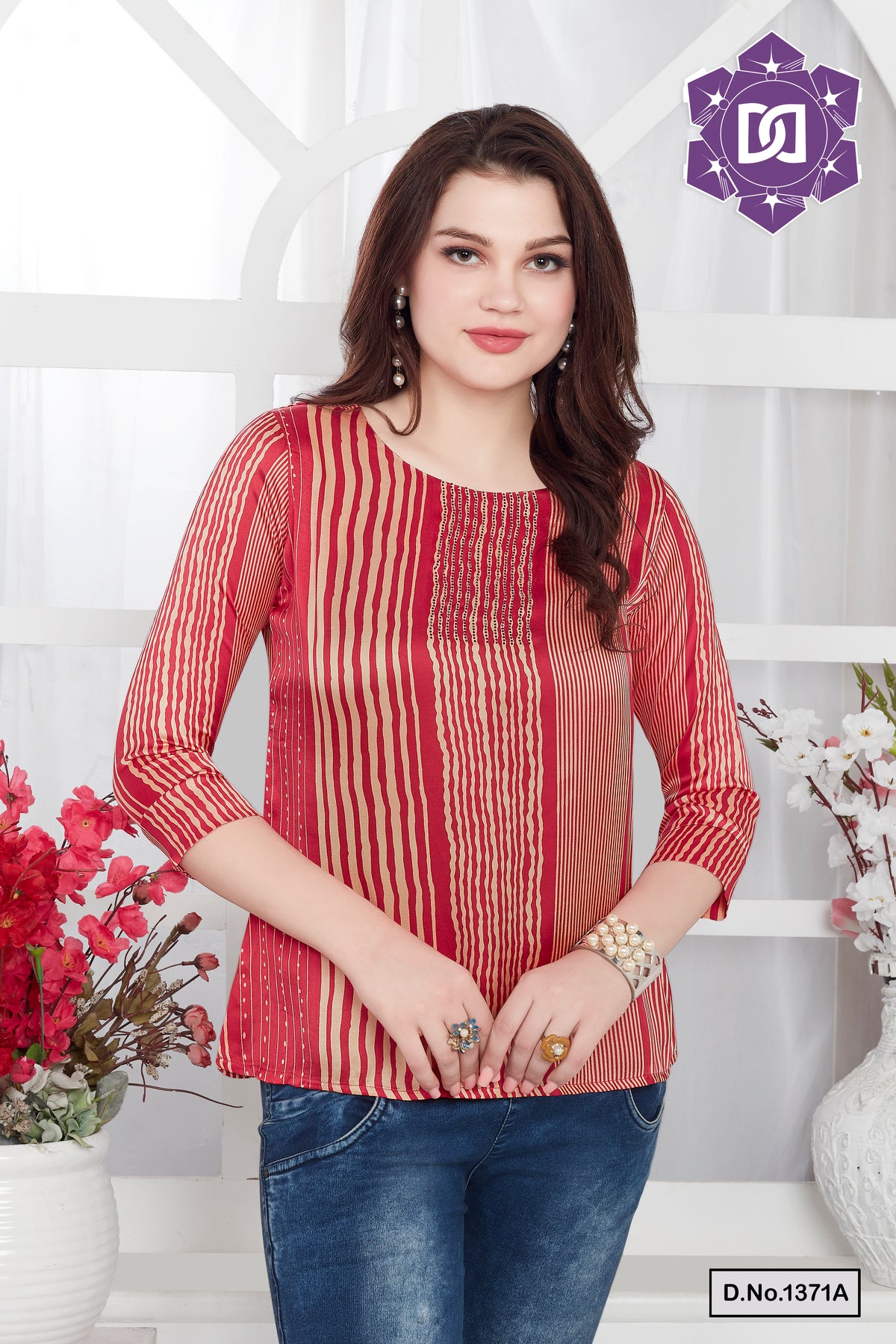 PRINTED DIAMOND EMBELLISHED TOP - RED