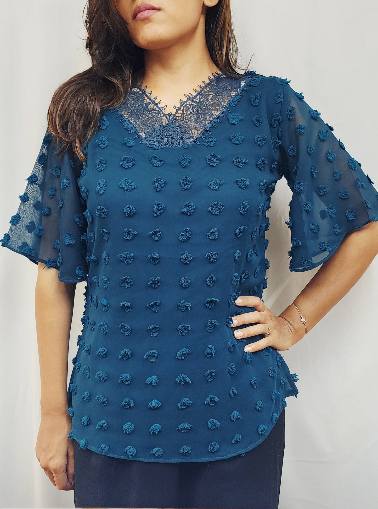 SOLID TEXTURED WOMENS GEORGETTE TOP