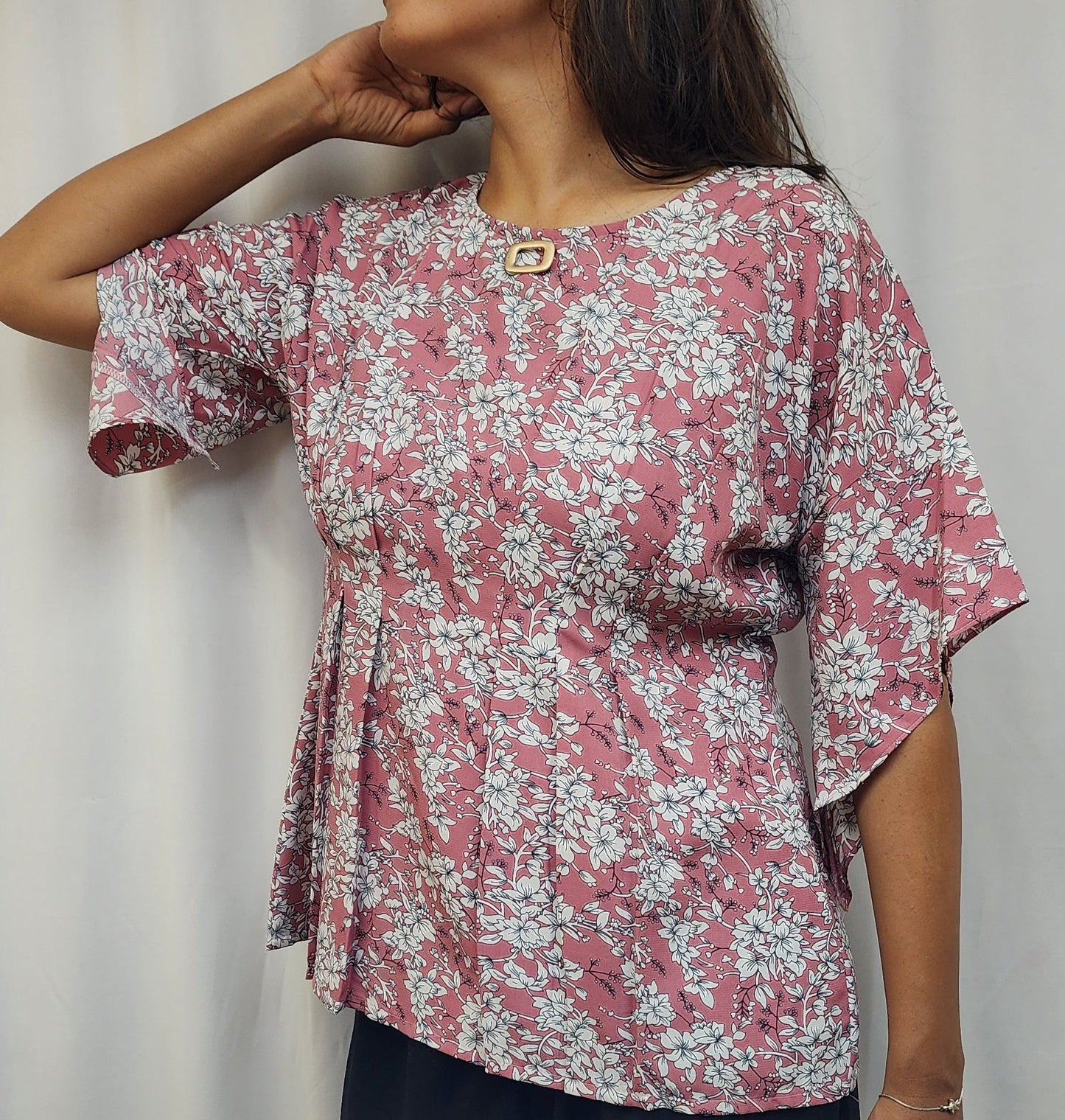 FLORAL PRINT PLEATED TOP - pink