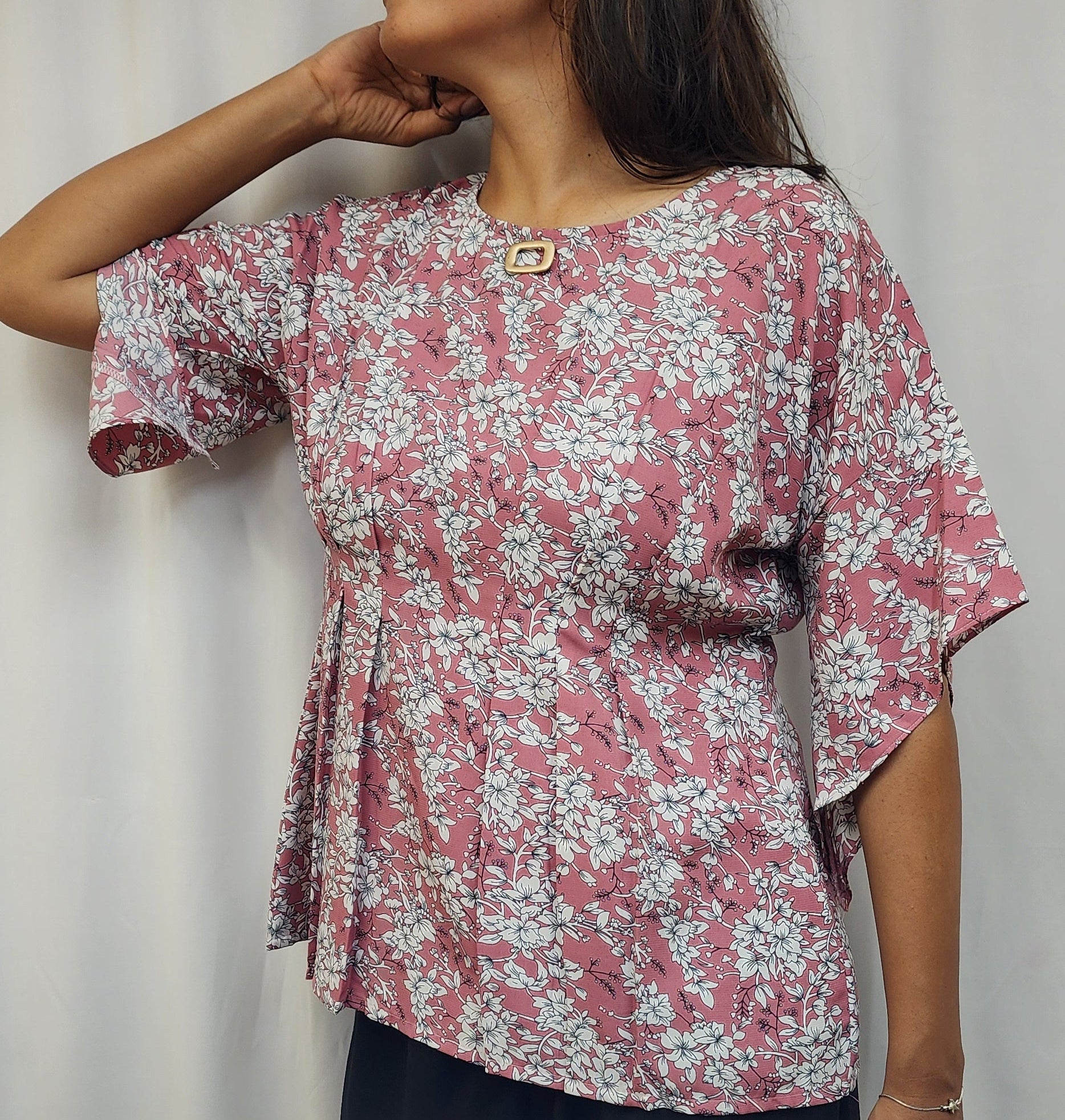 FLORAL PRINT PLEATED TOP - pink