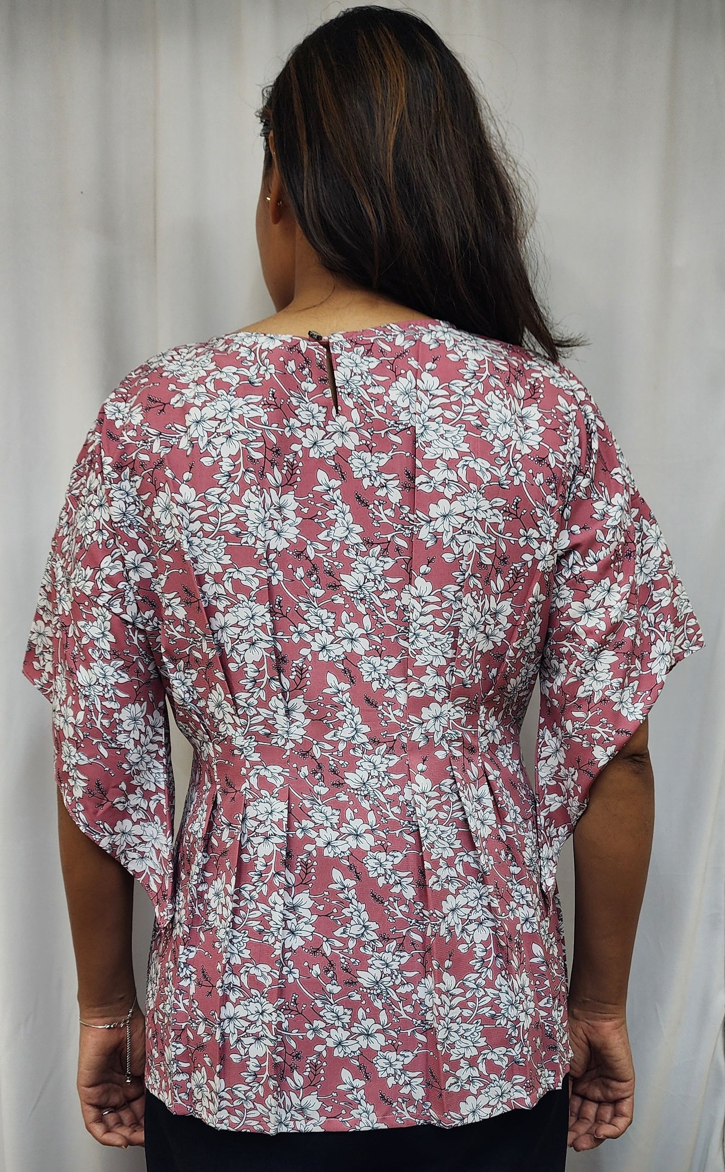 FLORAL PRINT PLEATED TOP - pink