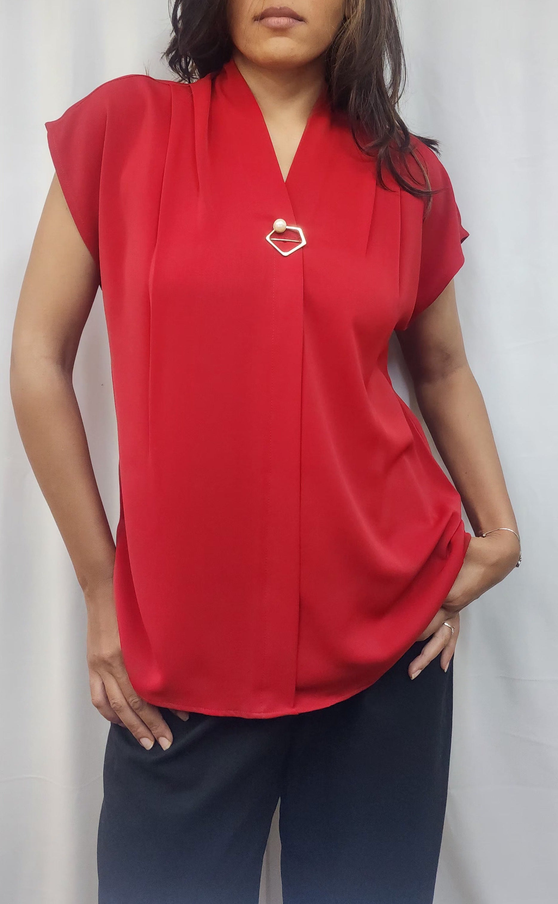 WOMENS SOLID FORMAL TOP RED