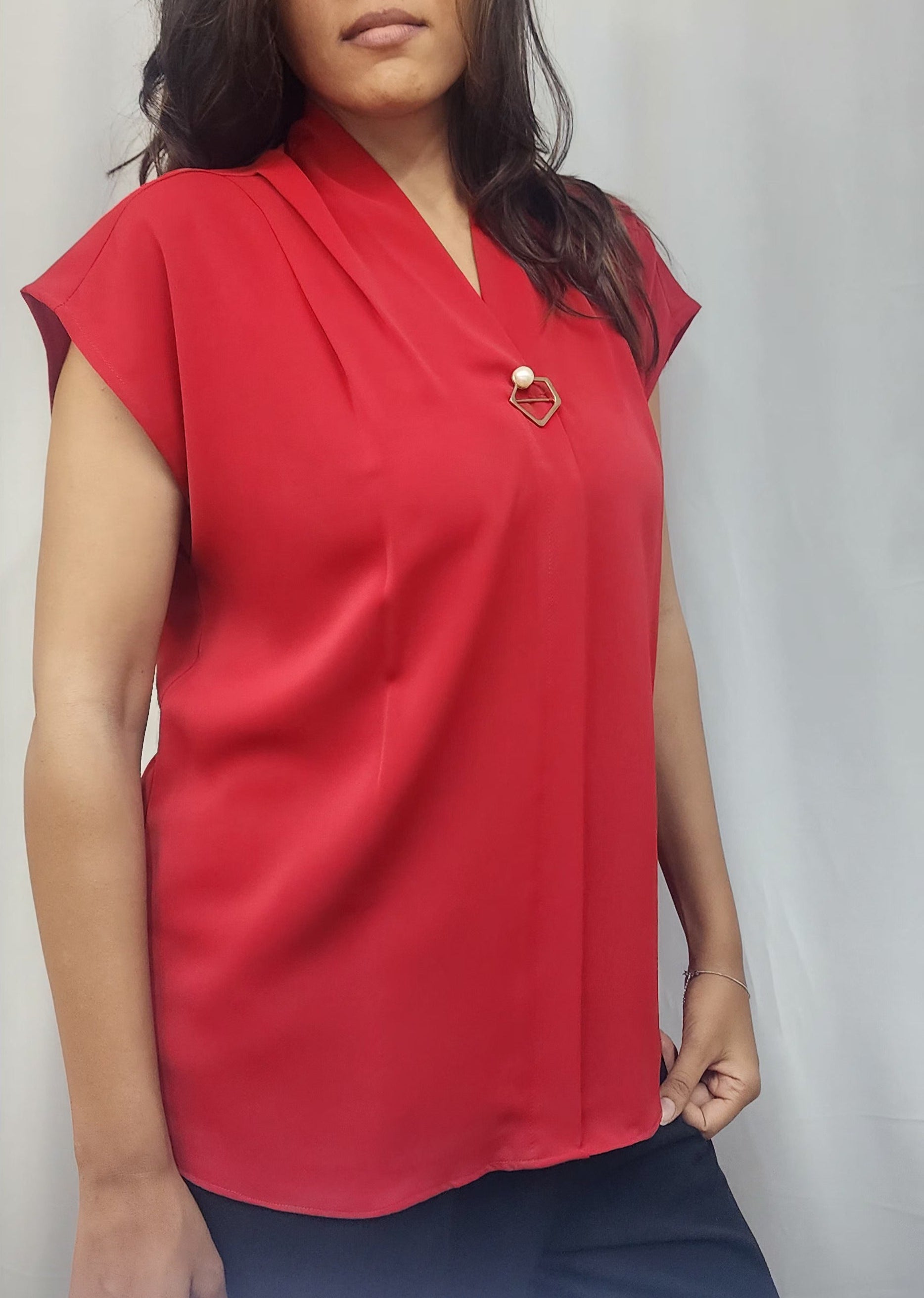 WOMENS SOLID FORMAL TOP RED