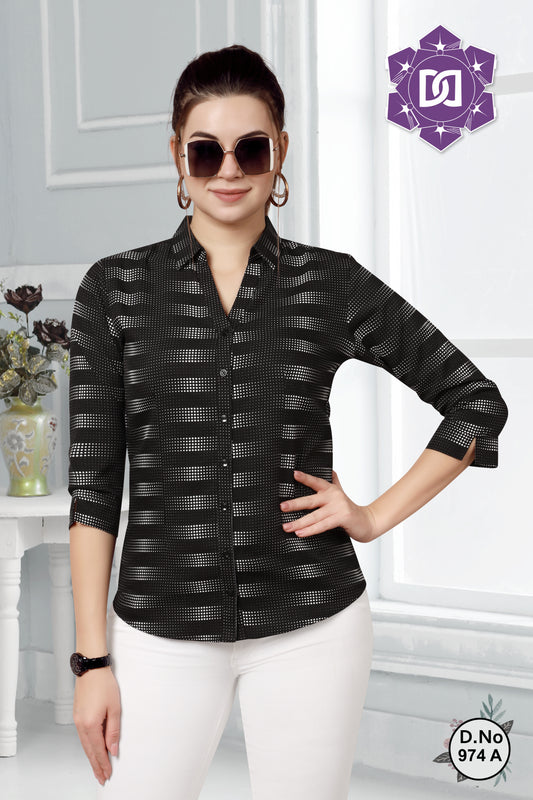 GEOMETRIC PRINT COLLAR SHIRT - BLACK