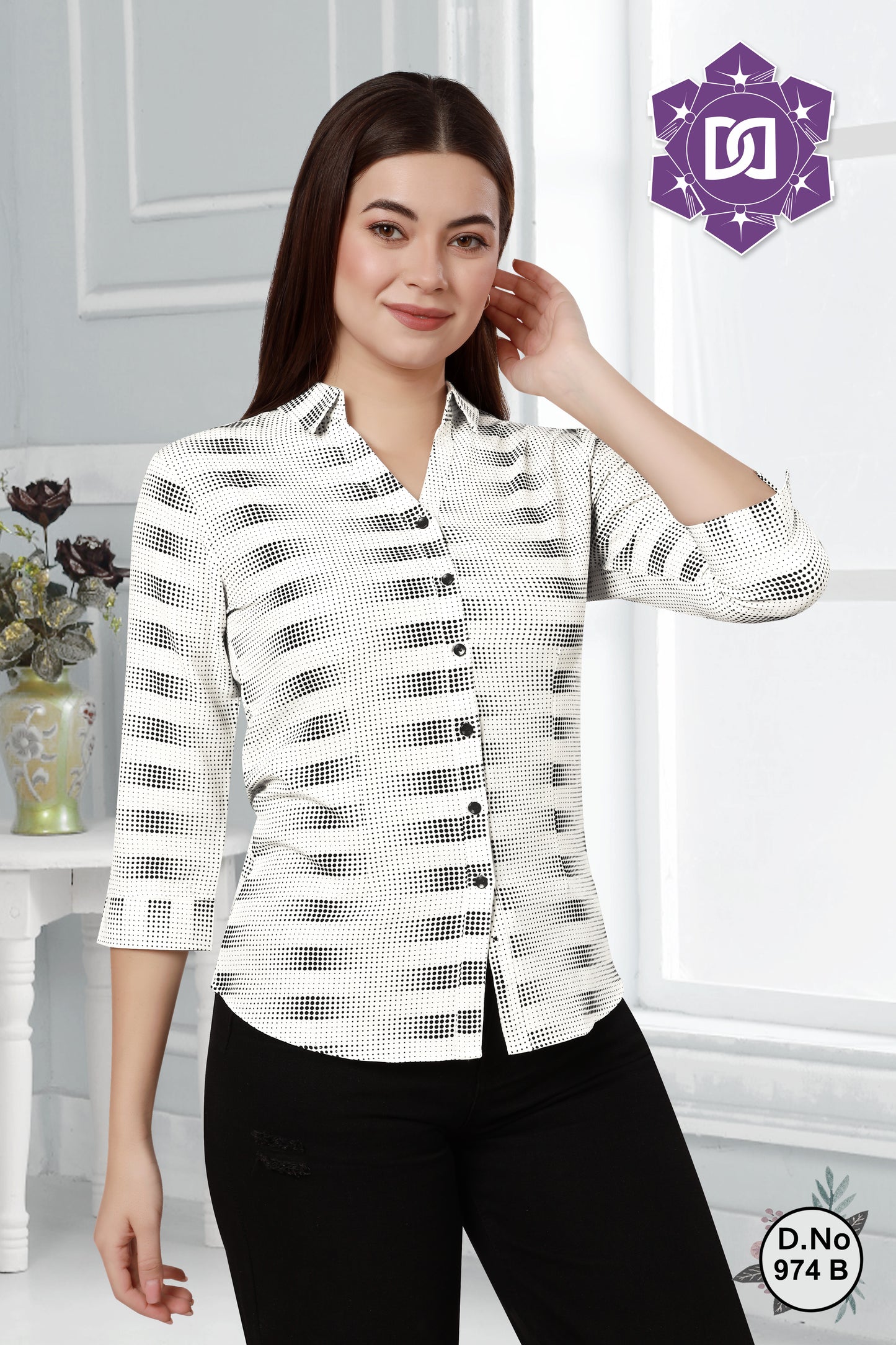 GEOMETRIC PRINT COLLAR SHIRT - WHITE